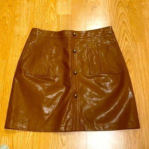 Olivaceus pleather button up mini skirt brown size M